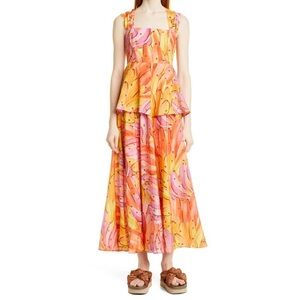 Farm Rio Ombre Bananas Tie Back Maxi Dress